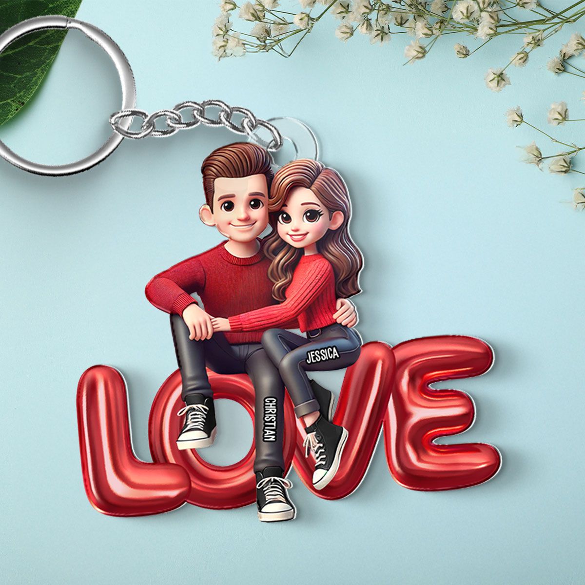 Couple Sitting On LOVE Personalized Acrylic Keychain, Valentine's Day gift, Anniversary Gift for Couples