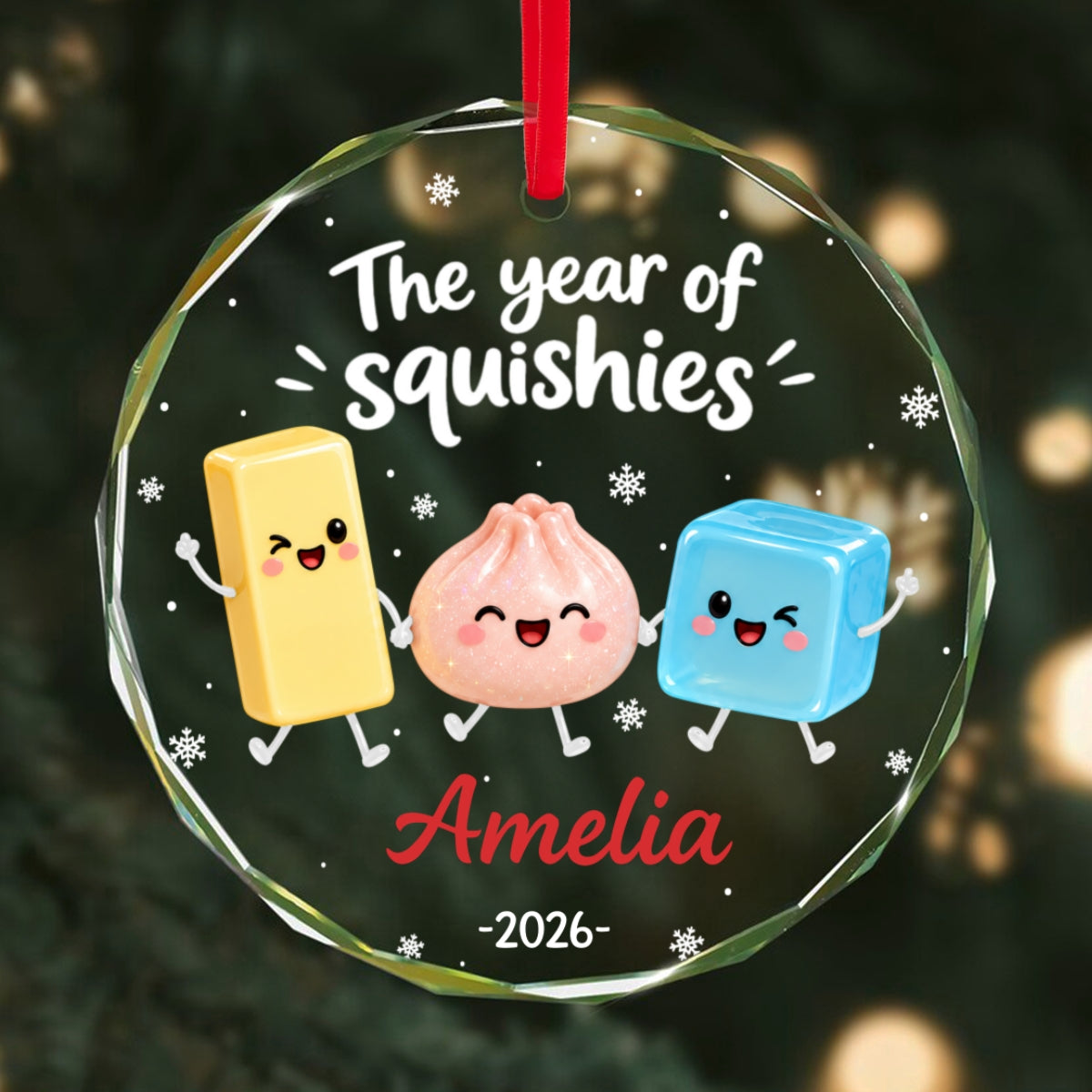 The Year Of Squishies 2D Flat - Personalized Glass Ornament - Christmas Gift For Squishy Lovers, Gift for Kids, 2026 Keepsake