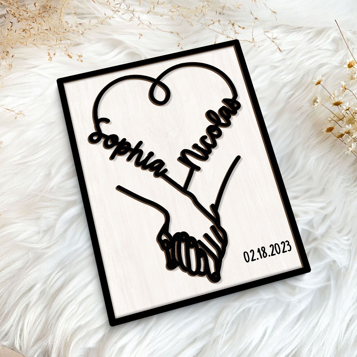 Couple Hand in Hand Valentine's Day Gift Anniversary Wedding Gift Personalized 2-Layer Wooden Plaqu