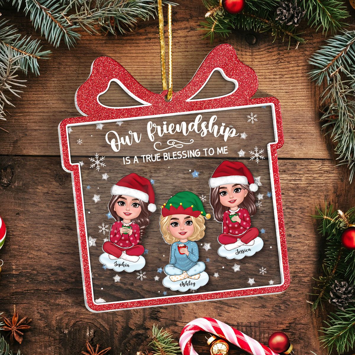 Our Friendship Is True Blessing Gift Shaped Personalized Ornament, Christmas, Christmas Gift For Friends