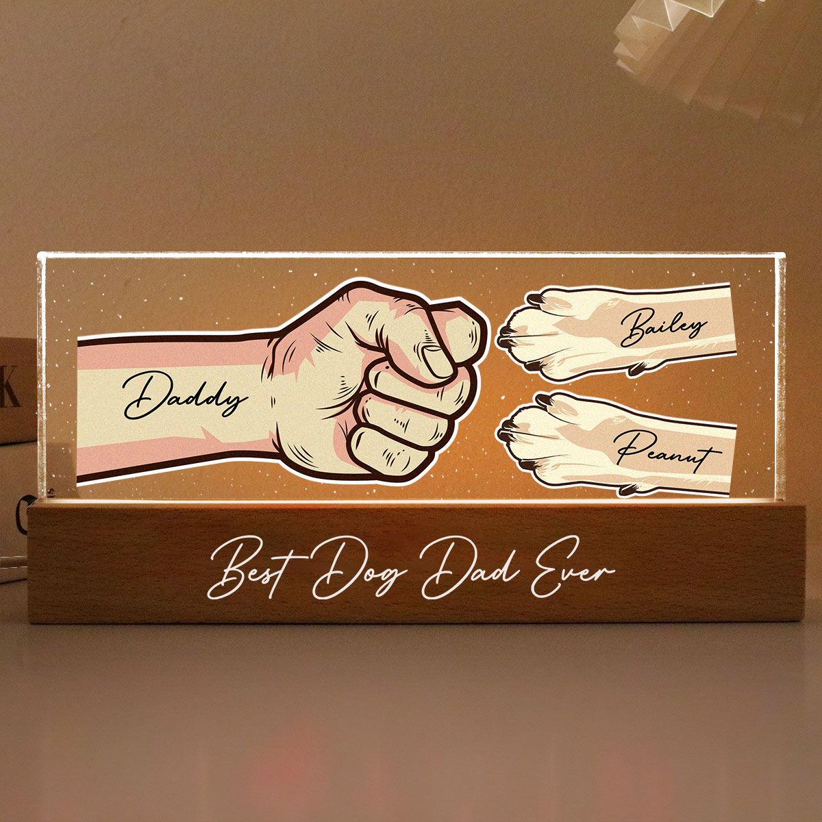 Dog Dad Vector Fist Bump Personalized Acrylic LED Night Light