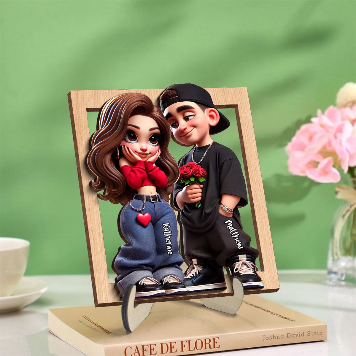 Personalized Y2K Couple Frame 2-Layer Wooden Plaque, Valentine's Day Gift, Anniversary Gift For Him For Her