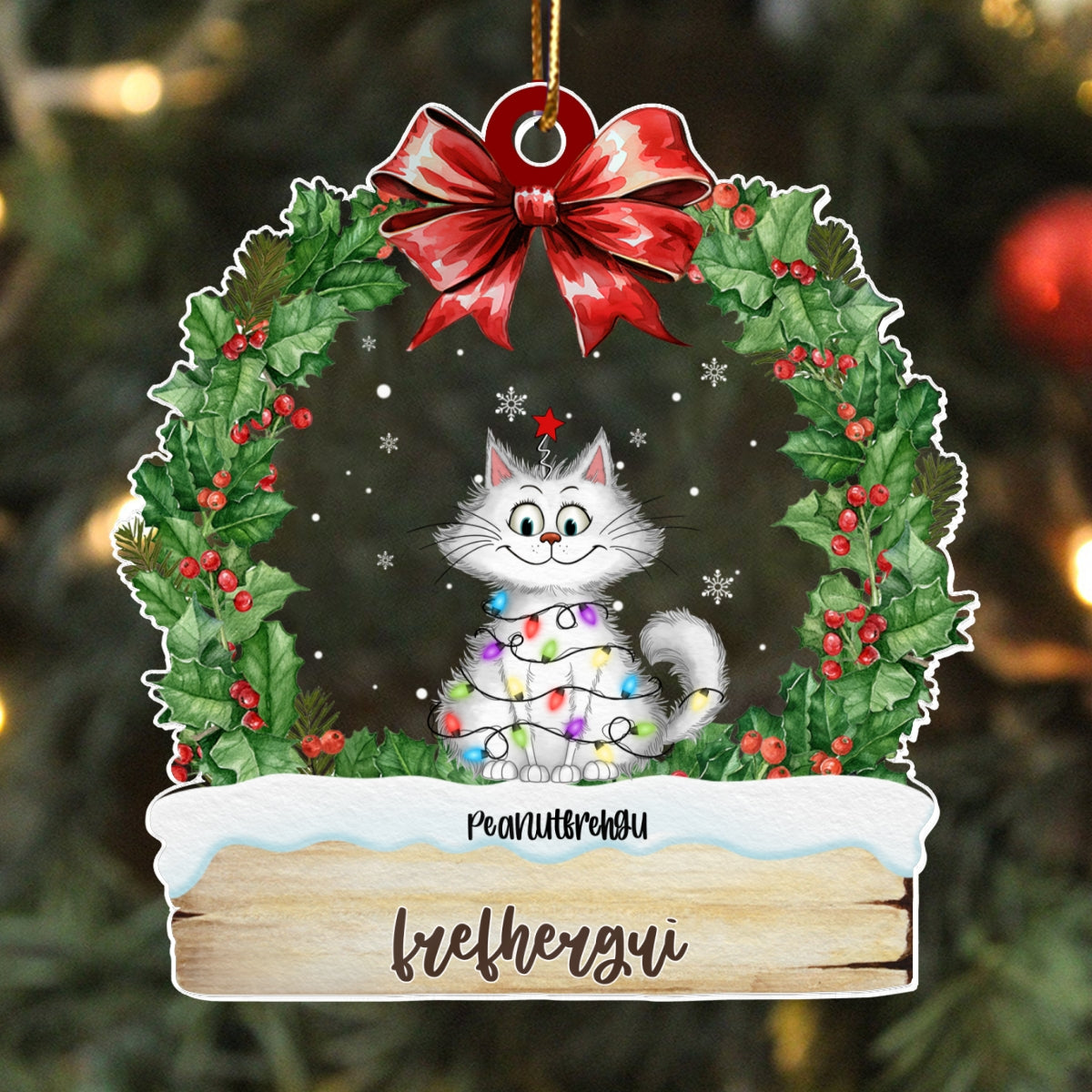 Christmas Wreath Quirky Christmas Cat Whimsical Funny Silly Cats Personalized Acrylic Ornament