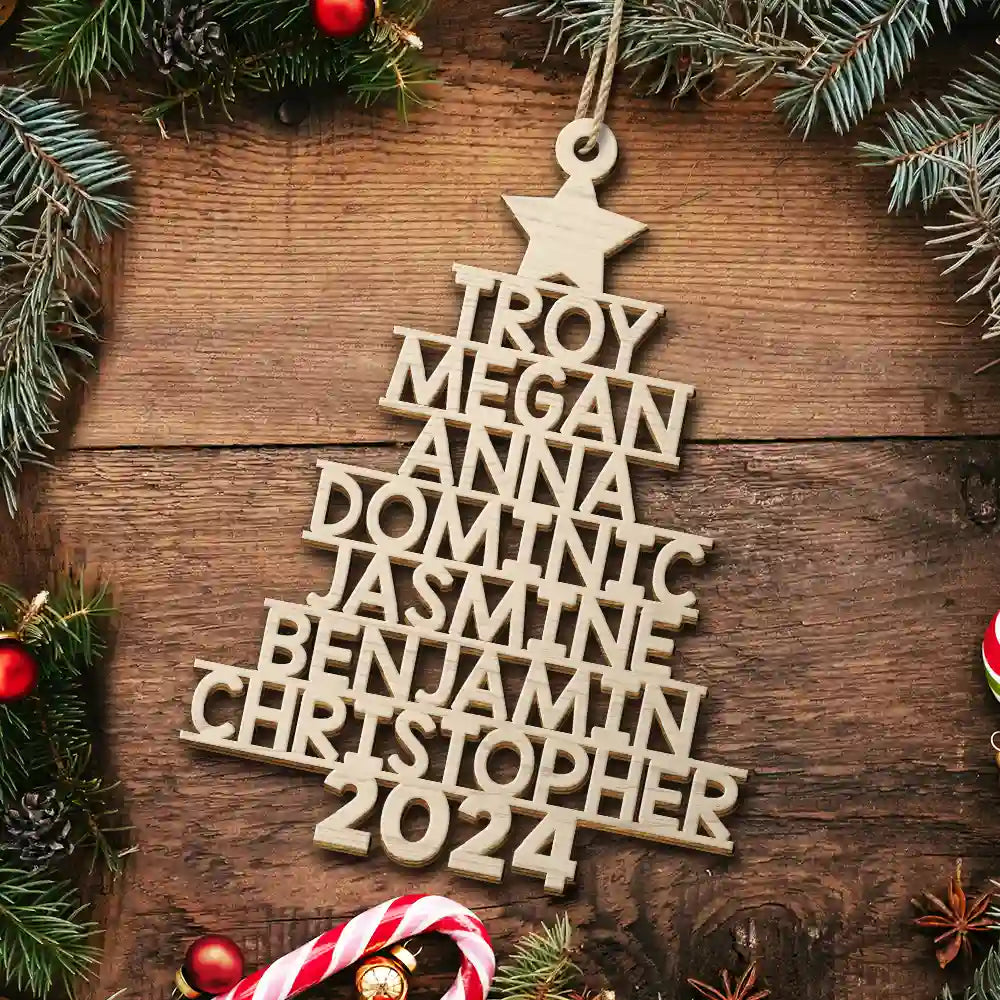 Christmas Tree Family Bestie Coworker Custom Name - Gift For Family, Coworker, Besties - Personalized Wooden Cutout Ornament