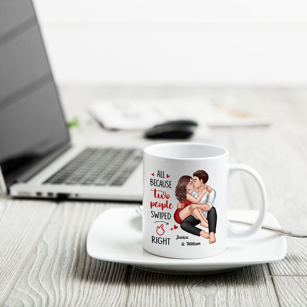 Couple Kissing All Because Two People Swiped Right Personalized Mug