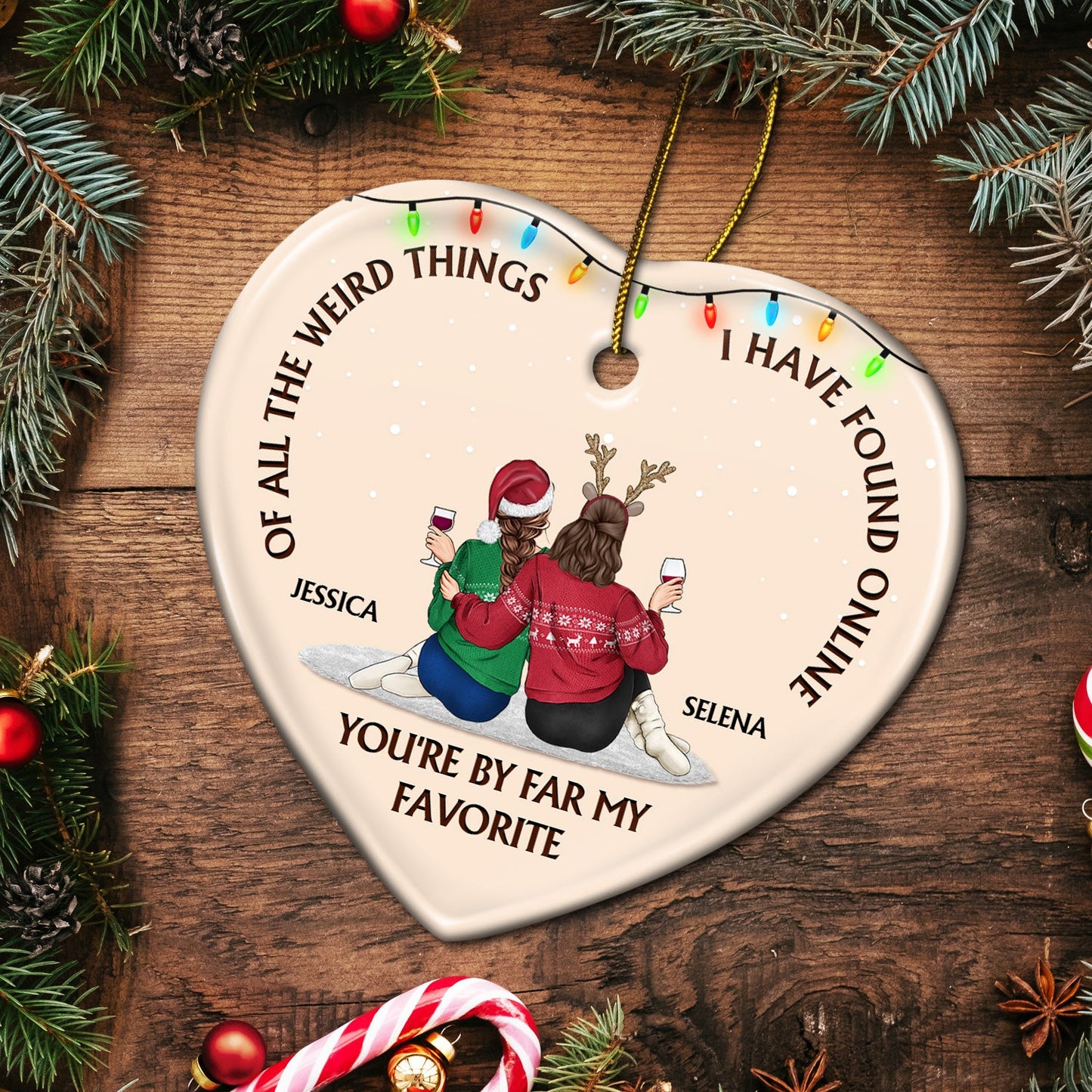 Of All The Weird Things - Christmas Gift For Couples, Husband, Wife - Personalized Heart Ceramic Ornament