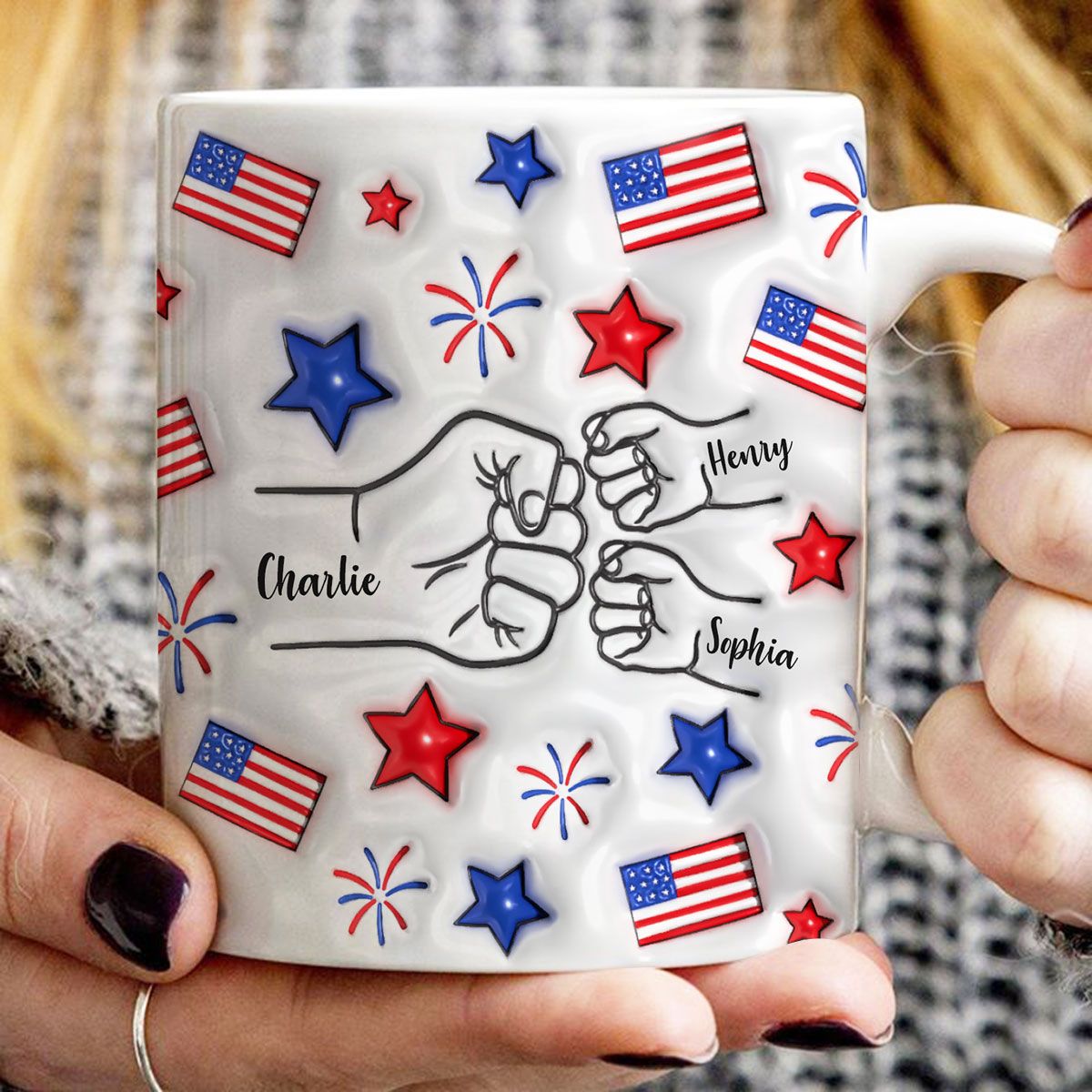 Proud Dad Grandpa Fist Bump Personalized 3D Inflated Effect Printed Mug