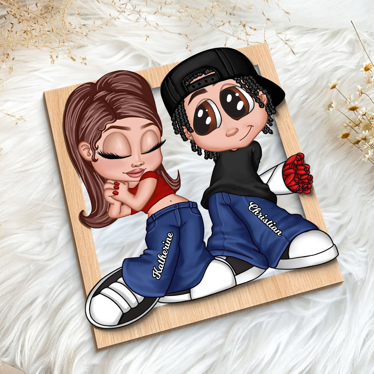 Y2K Couple Frame Personalized 2-layer Wooden Plaque, Gift For Him, Gift For Her