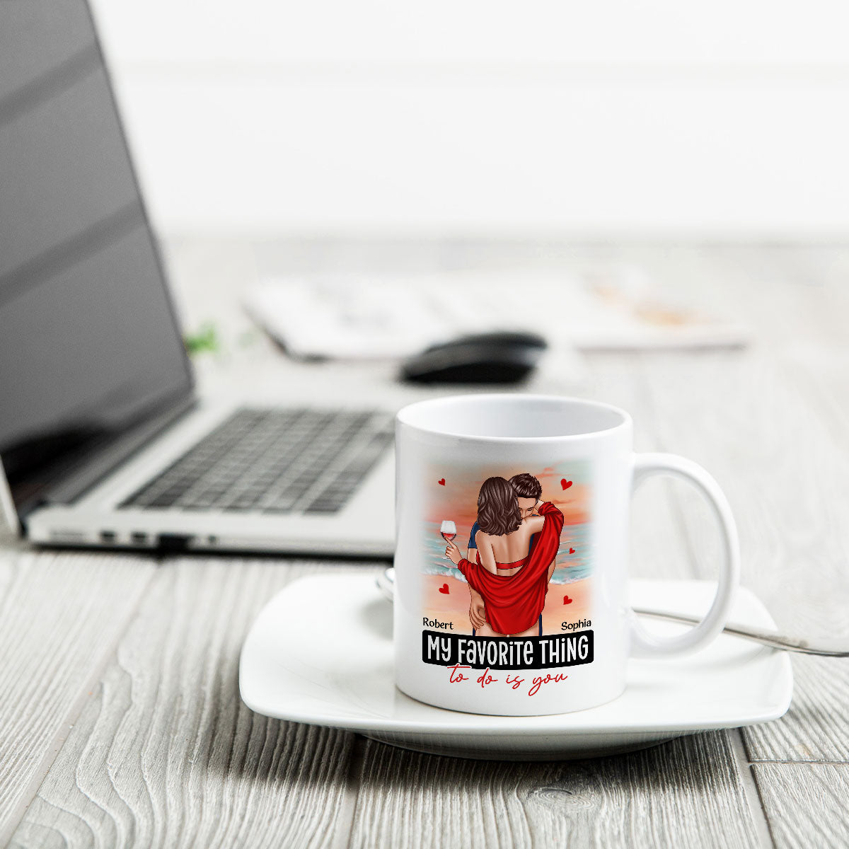 Couple Standing Kissing At Beach Personalized Mug