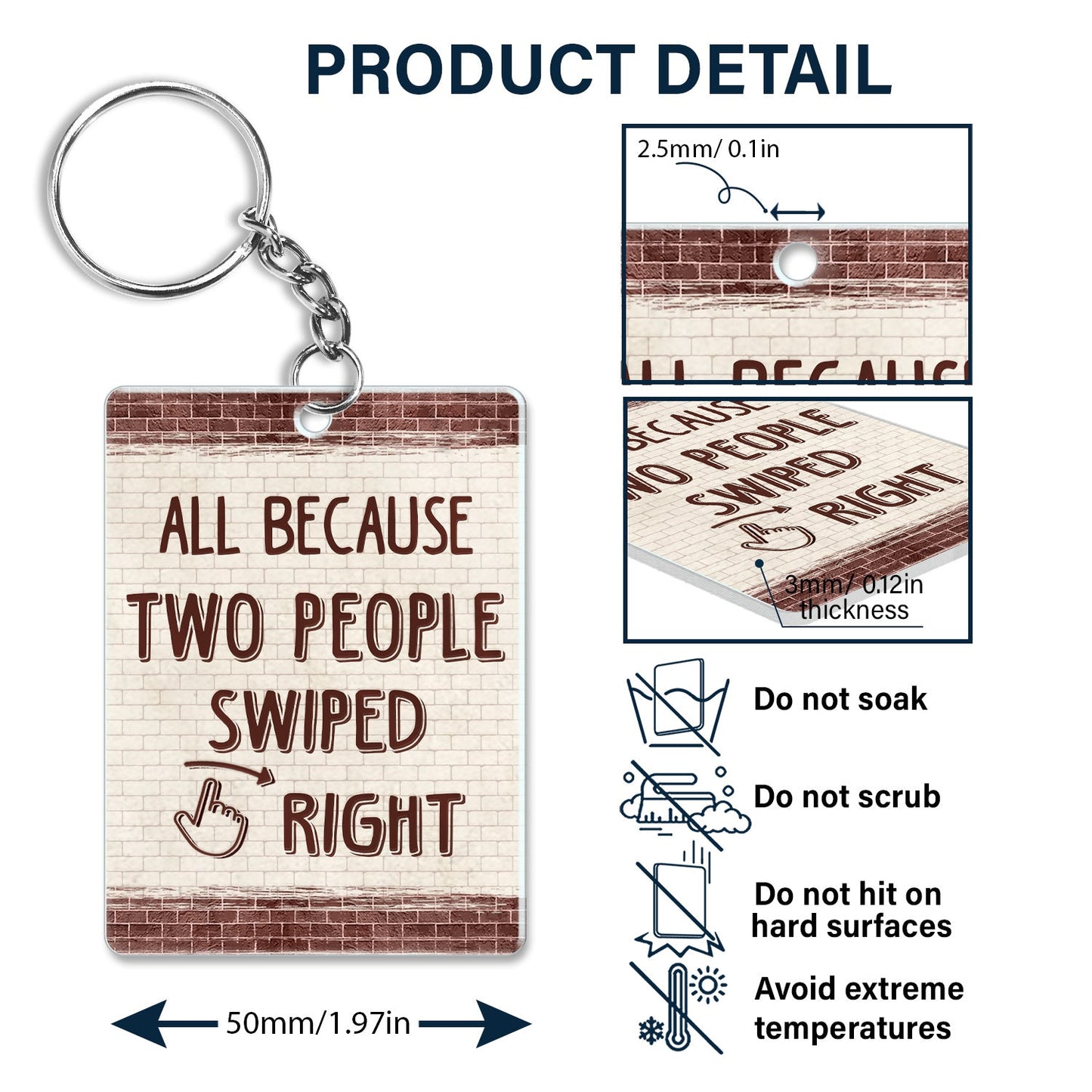 Couple All Because Two People Swiped Right - Gift For Couples - Personalized Custom Rectangle Acrylic Keychain