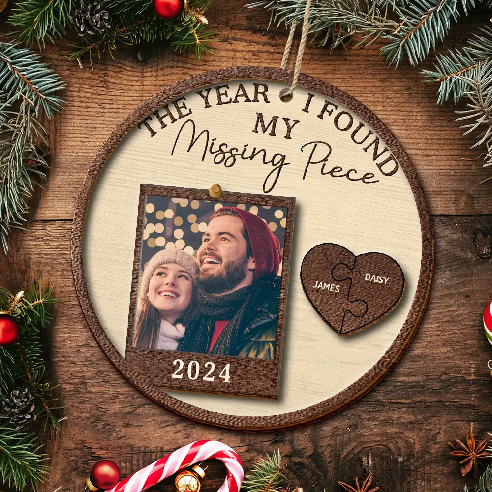 Custom Photo The Year I Found My Missing Piece Couples - Personalized 2-Layered Wooden Ornament