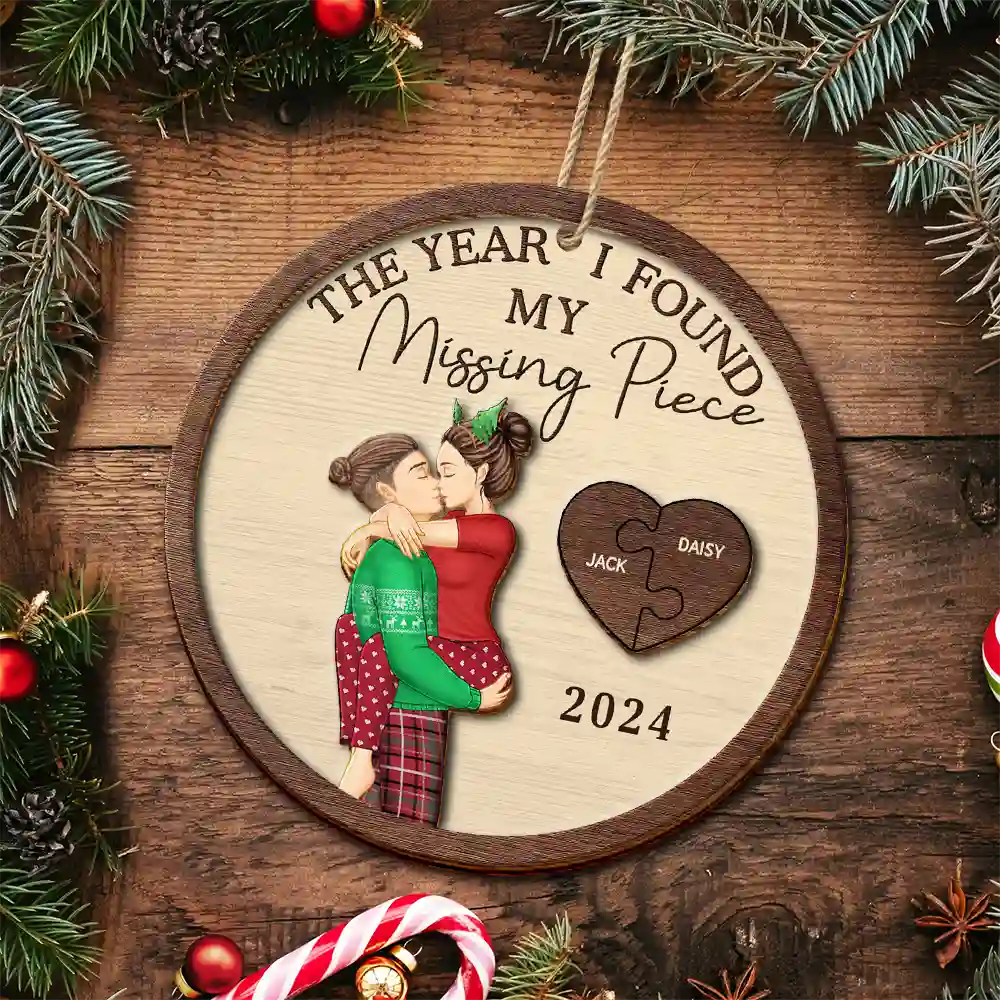 The Year I Found My Missing Piece Kissing Couples - Personalized 2-Layered Wooden Ornament