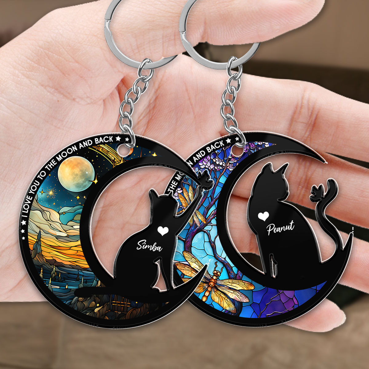 Cat Love To The Moon Personalized Memorial Keepsake Keychain