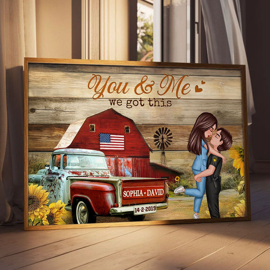 Hero Couple Vintage Truck Farmhouse Personalized Poster, Anniversary Valentine's Day Gift For Him, Her, Husband, Wife