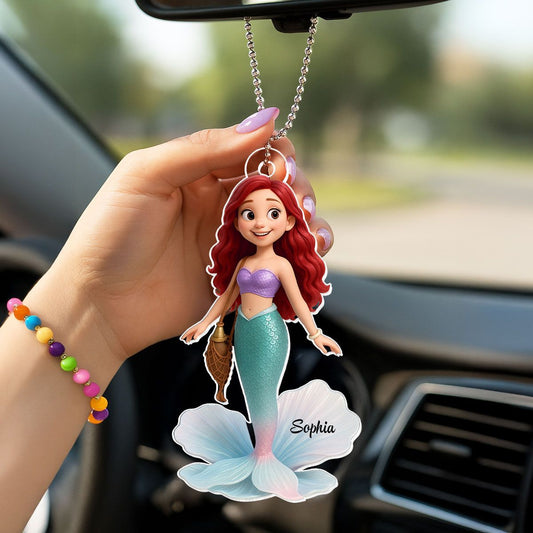 Pretty Cartoon Mermaid Personalized Acrylic Car Hanger, Gift for her, Gift for Besties