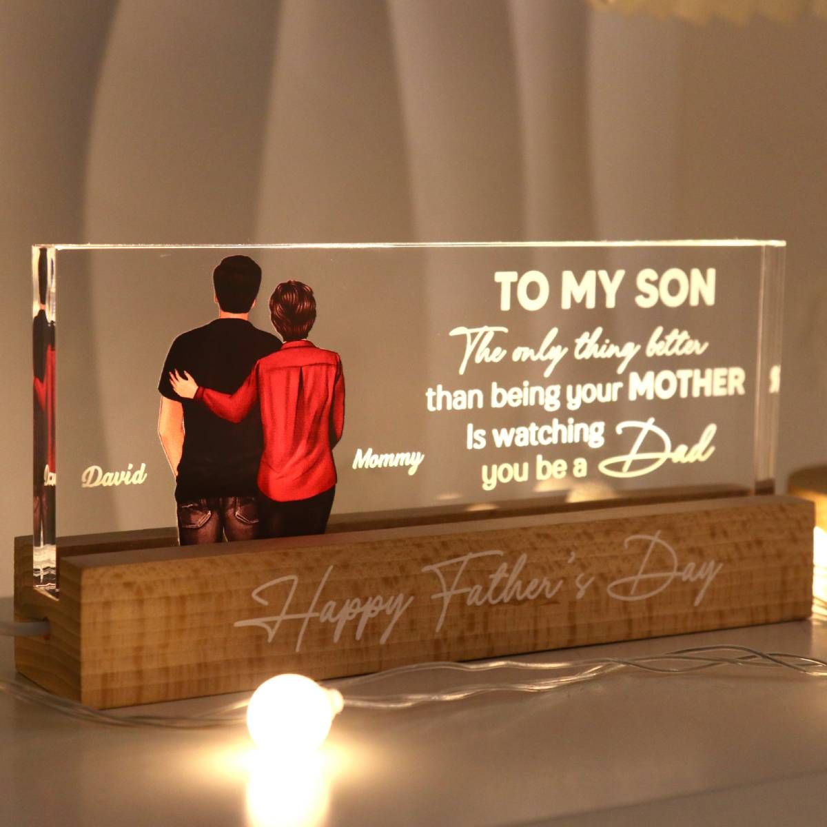 From Mom To Son Personalized LED Night Light, Heartfelt Father's Day Gift For Son