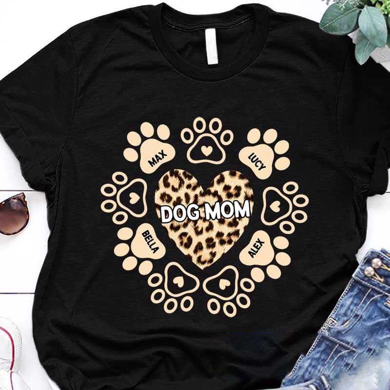 Dog Cat Mom Heart Paw Print Leopard Personalized Shirt