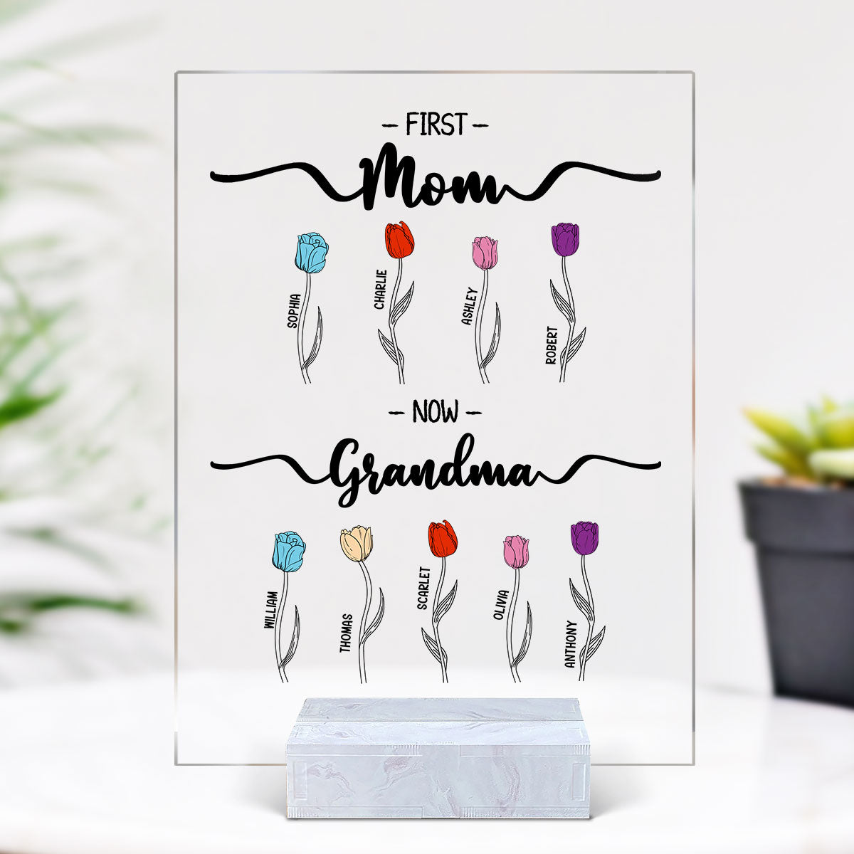 First Mom Now Grandma Tulip Flowers Personalized Acrylic Plaque