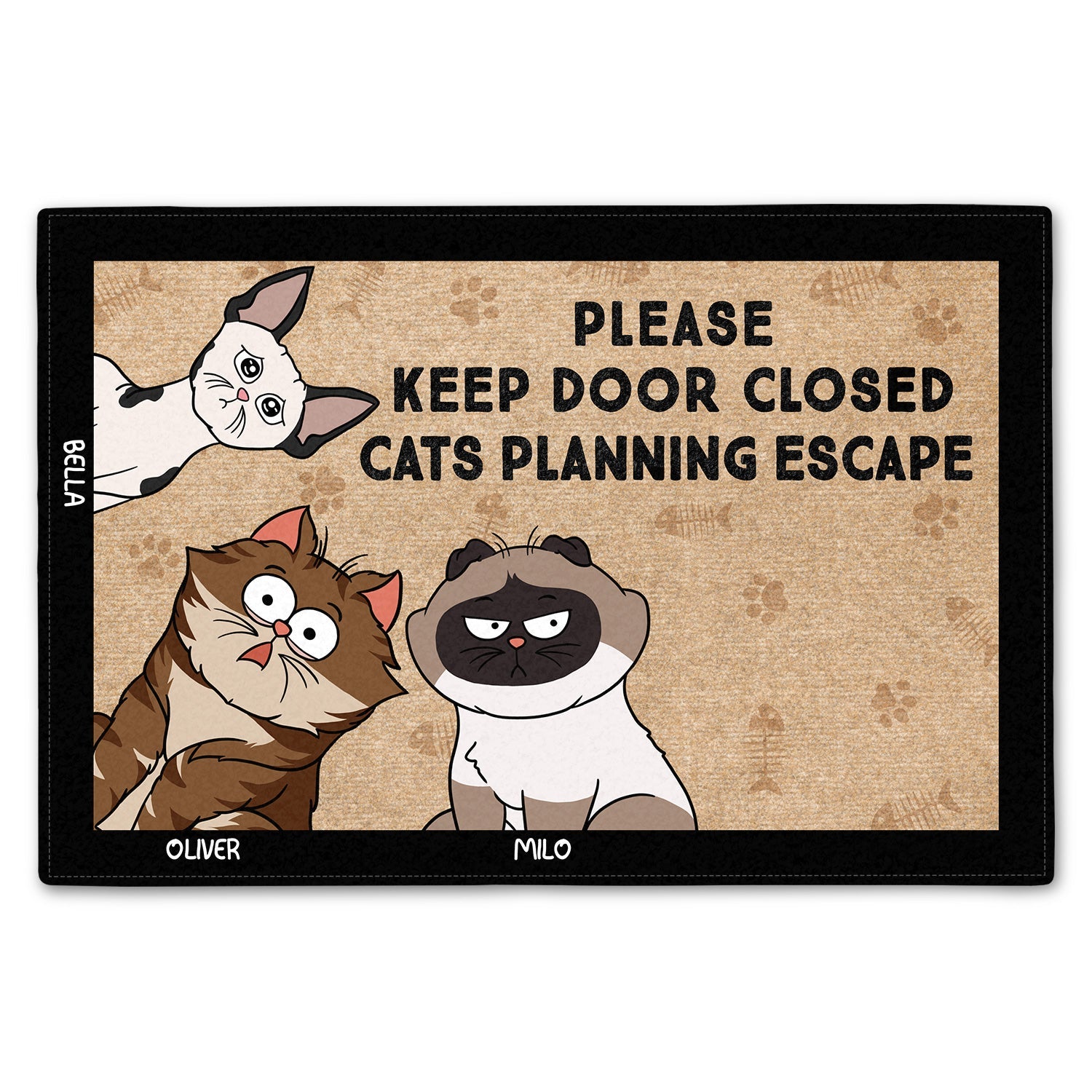 Cartoon Cats Planning Escape - Gift For Cat Lovers - Personalized Doormat