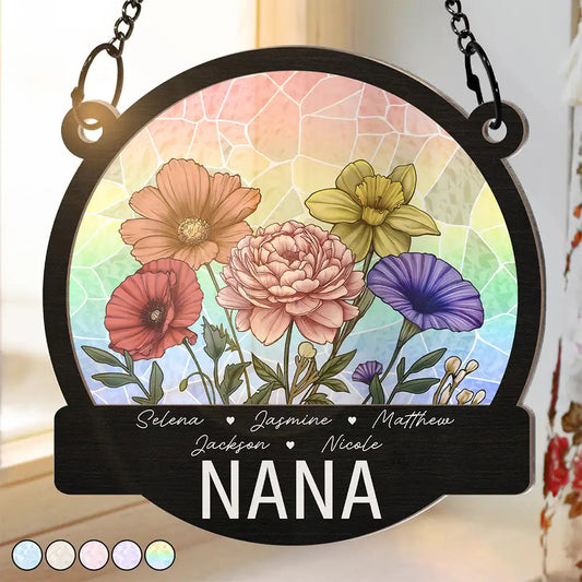 Nana Grandma Mom Birth Flowers - Personalized Window Hanging Suncatcher Ornament