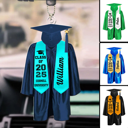 Caps Off To New Beginnings - Family Personalized Custom Car Ornament - Graduation Gift