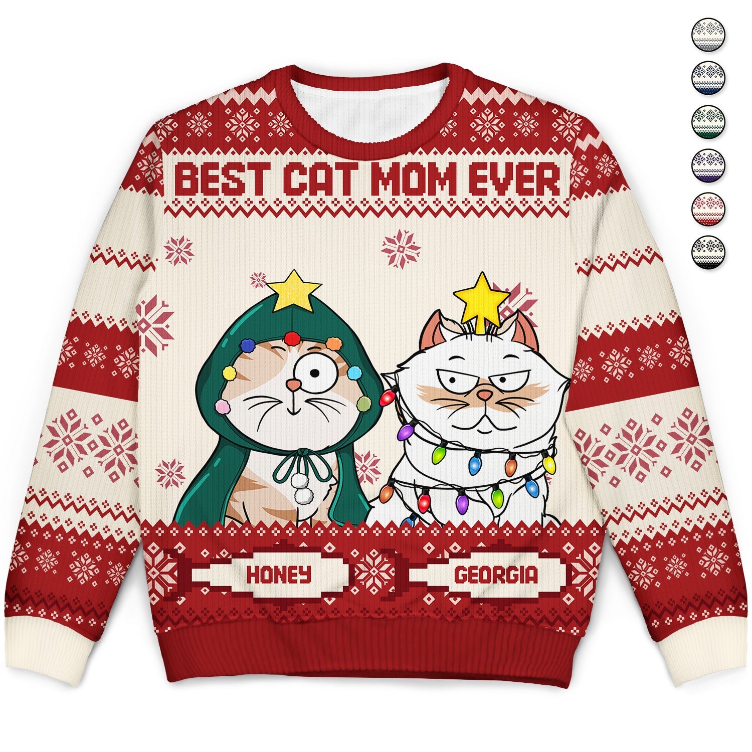 Best Cat Mom Ever - Christmas Gift, Gift For Cat Lovers, Cat Mom, Cat Dad, Pet Lovers - Personalized Unisex Ugly Sweater