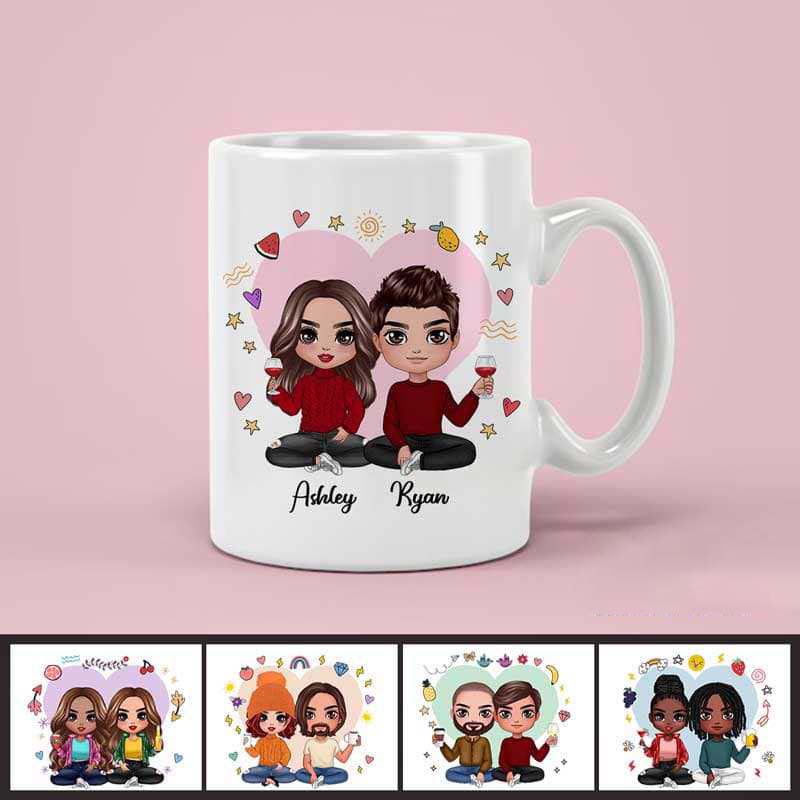 Cute Doll Couple Heart Personalized Mug