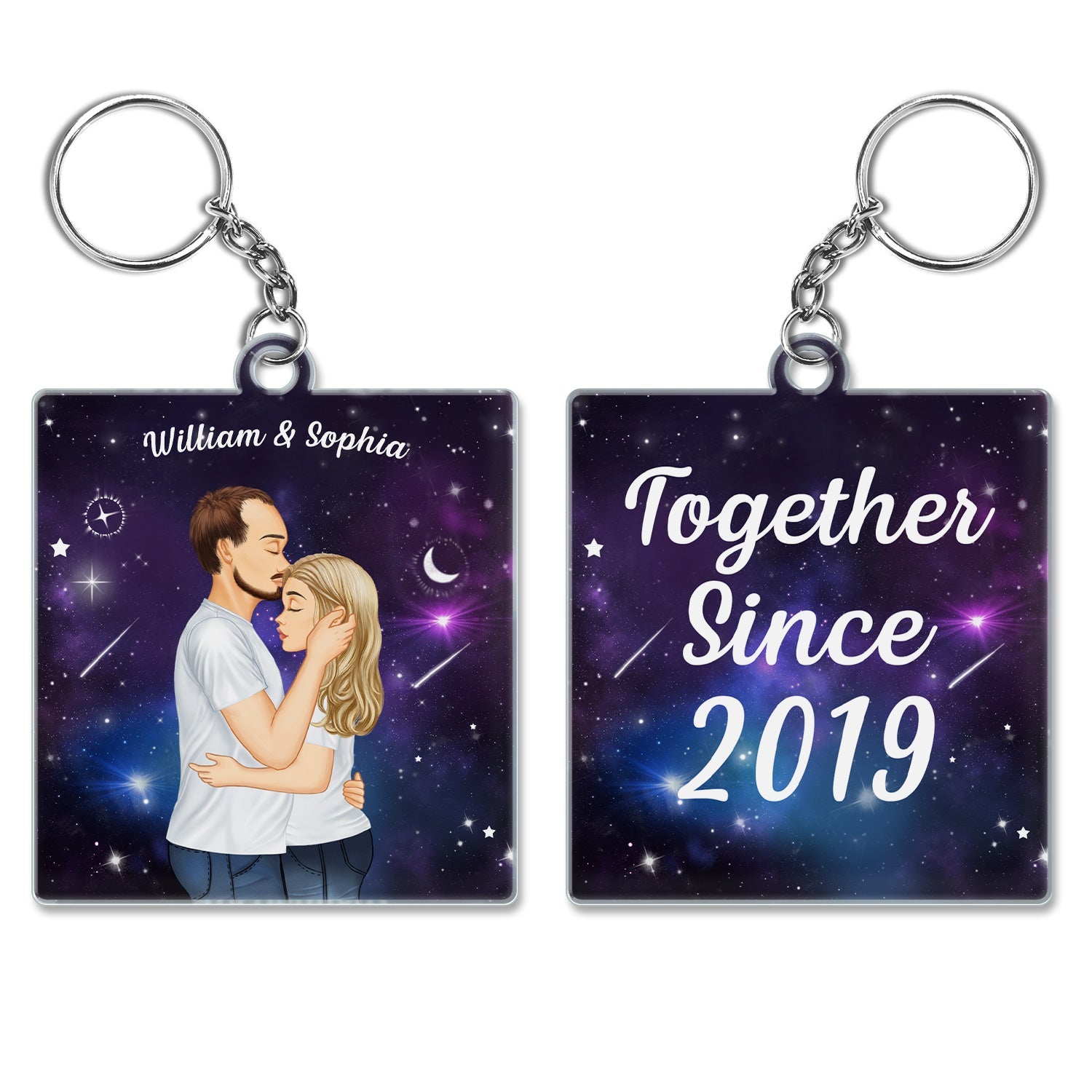 In The Galaxy Night Sky Kissing Couple Sideview - Birthday, Loving, Anniversary Gift For Spouse, Husband, Wife, Married Couple, Boyfriend, Girlfriend - Personalized Acrylic Keychain