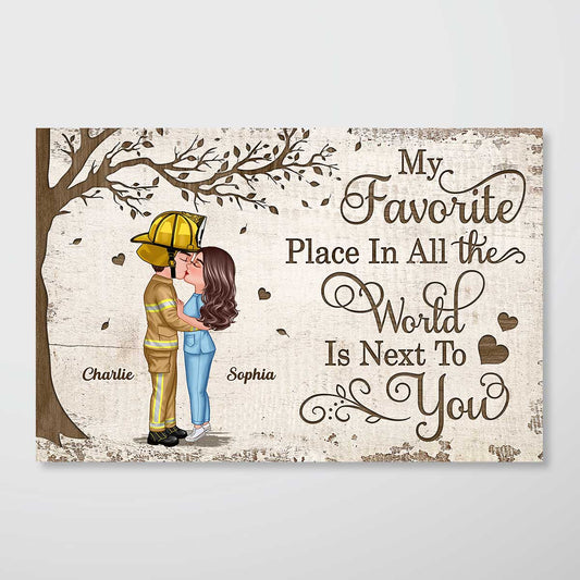 Favorite Place Couple Kissing Couple Gifts by Occupation Gift For Her Gift For Him Firefighter, Nurse, Police Officer Personalized Poster