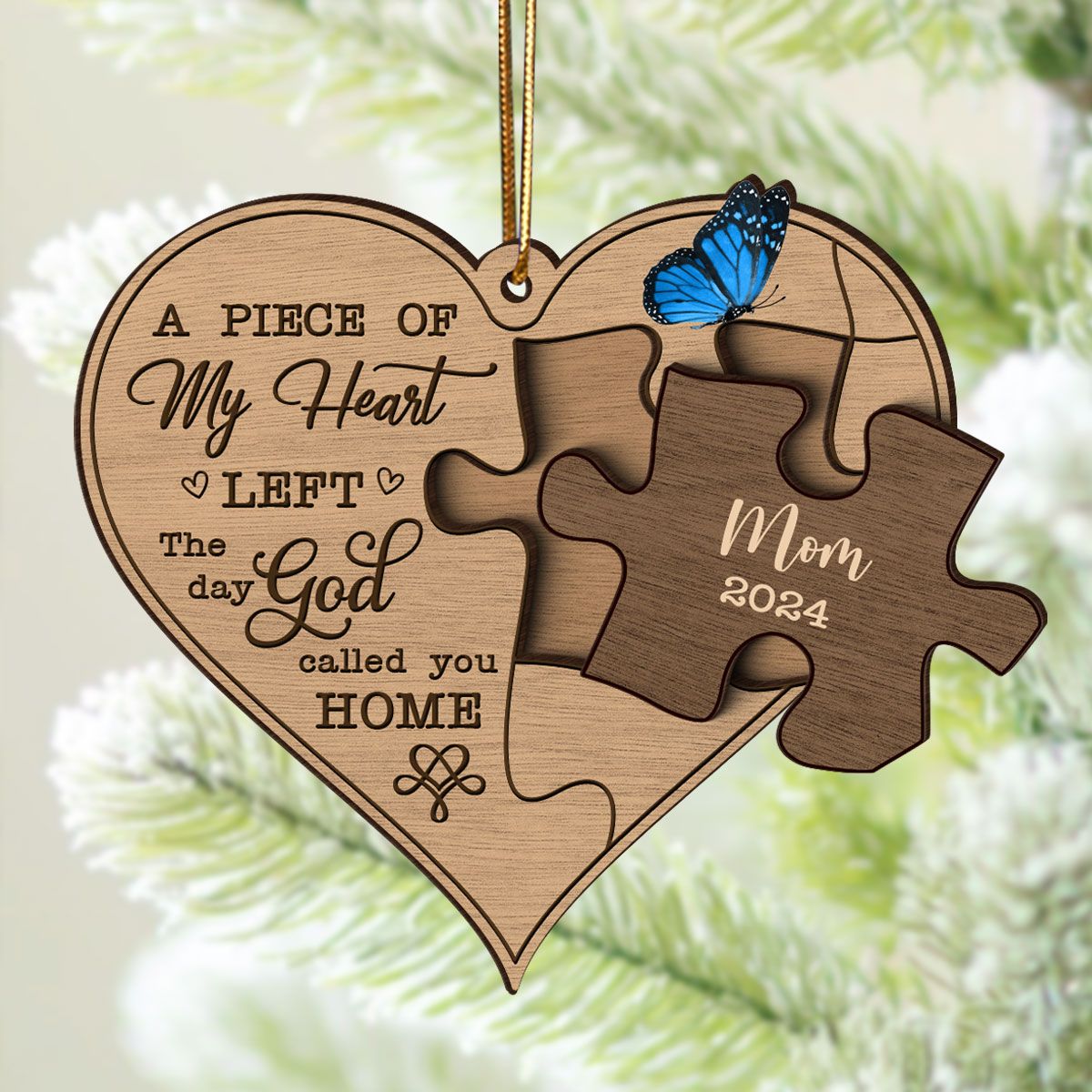 Missing Piece In My Heart Personalized 3-Layer Wooden Ornament, Sympathy Gifts