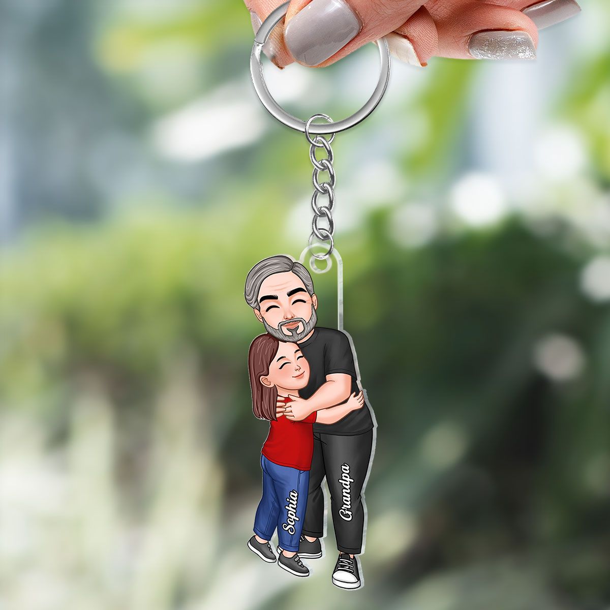 Dad Grandpa Hugging Kid Personalized Acrylic Keychain