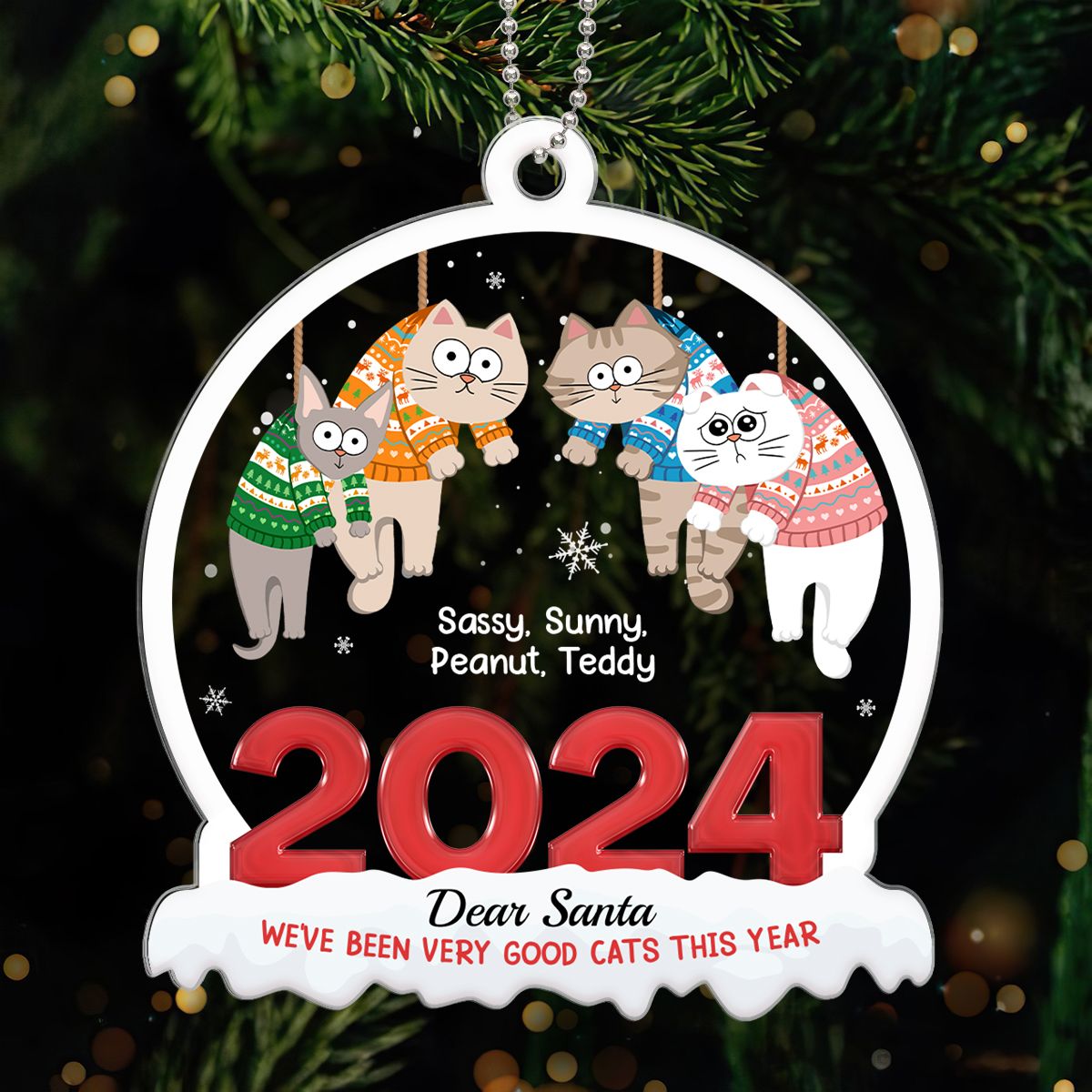 On The Naughty List We Regret Nothing, Hanging Cats Personalized Acrylic Ornament