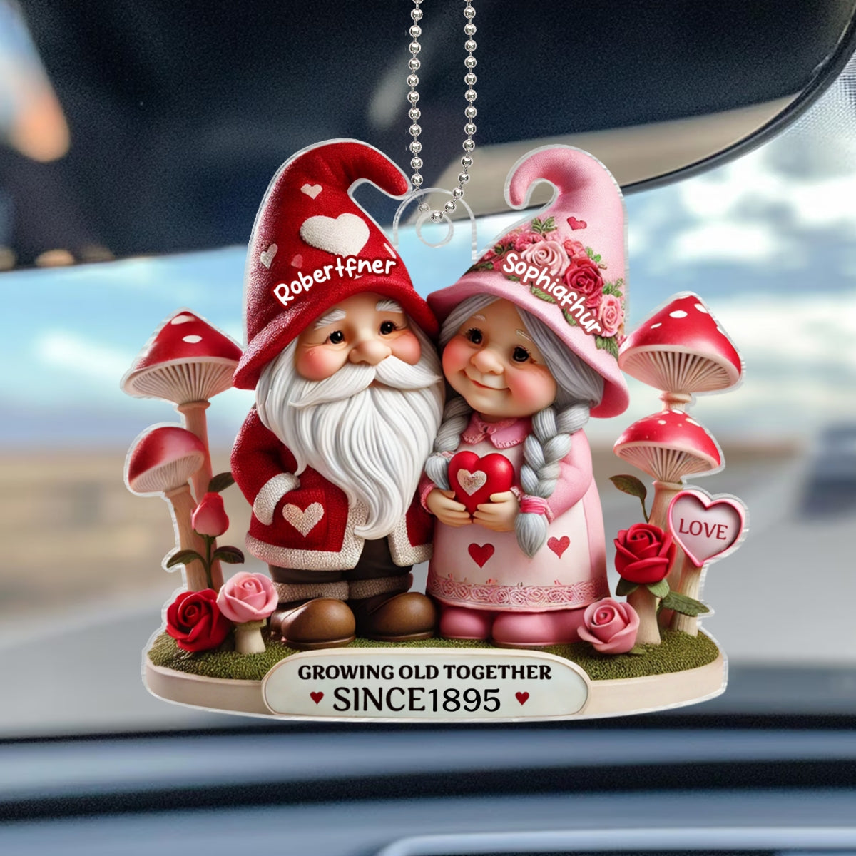 Gnome Mushroom Old Couple Valentine's Day Gift for him, Gift for her, Personalized Acrylic Car Hanger