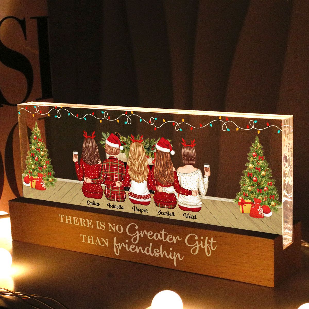 Friendship Is The Greatest Gift Personalized Acrylic Block LED Night Light, Christmas Decoration