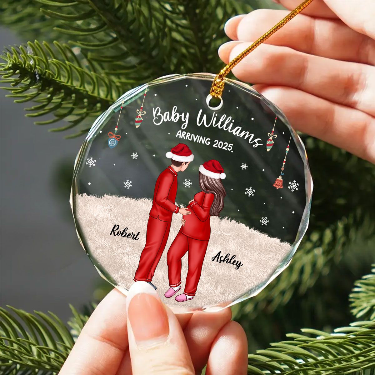 Personalized Pregnancy Ornament, Expecting Family Christmas Personalized Circle Glass Ornament, New Mom Christmas Gift