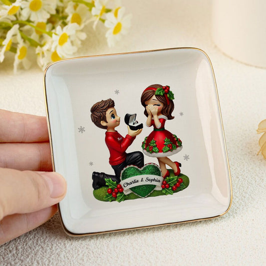 Marriage Proposal Jewelry Dish, Personalized Newly Engaged Couple Gift, She Said Yes!
