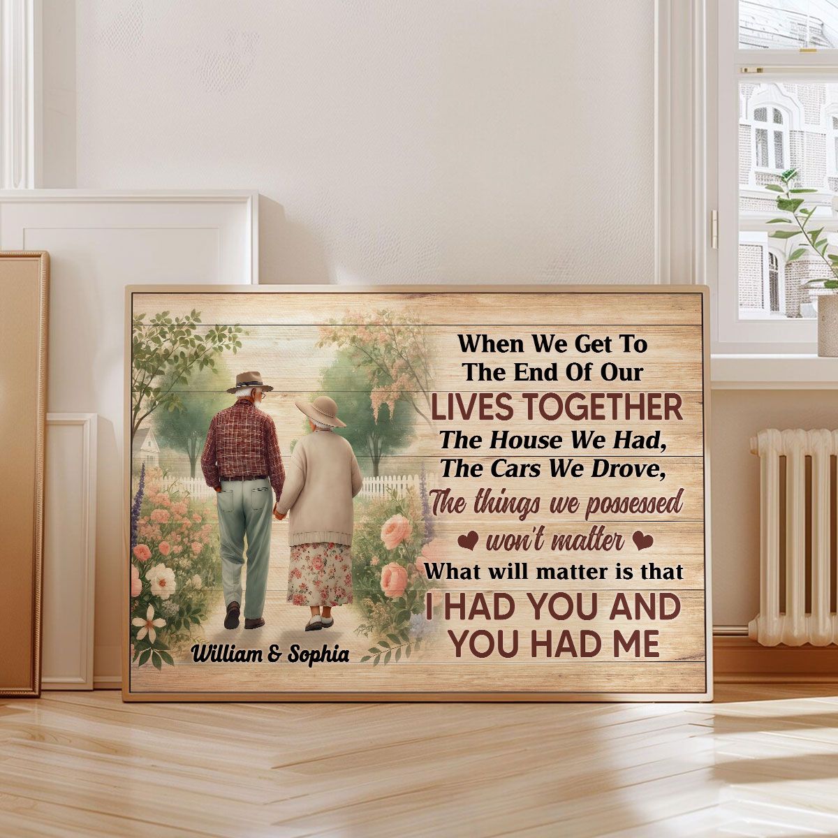 Old Couple Walking In The Flower Garden Personalized Poster, Gift For Him, For Her