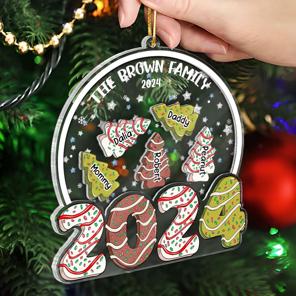 Family Christmas Tree Cake 2024 Personalized Ornament, Christmas Gift