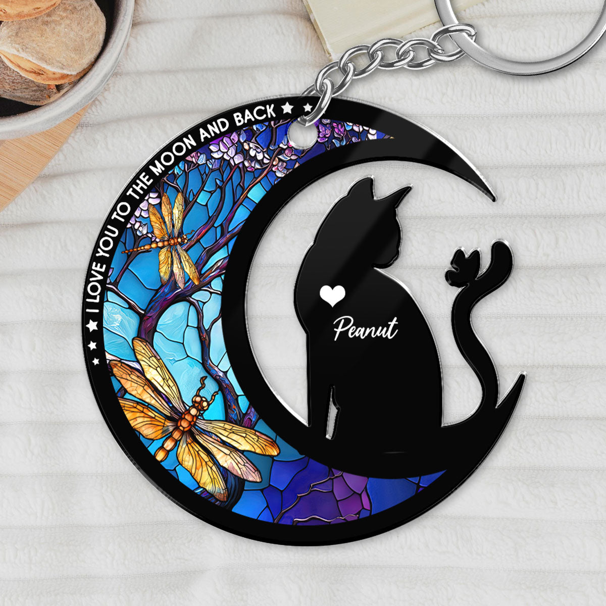 Cat Love To The Moon Personalized Memorial Keepsake Keychain