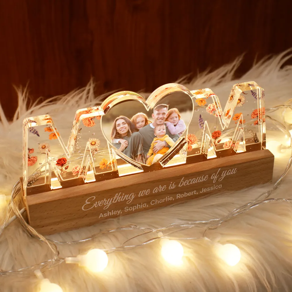 Customizable Heartwarming Memories, Birth Month Flower, Photo Upload Personalized LED Night Light, Mother's Day Gift