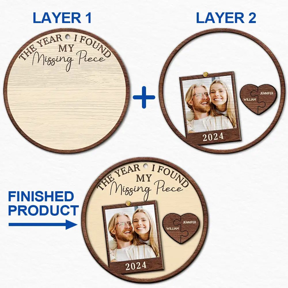 Custom Photo The Year I Found My Missing Piece Couples - Personalized 2-Layered Wooden Ornament