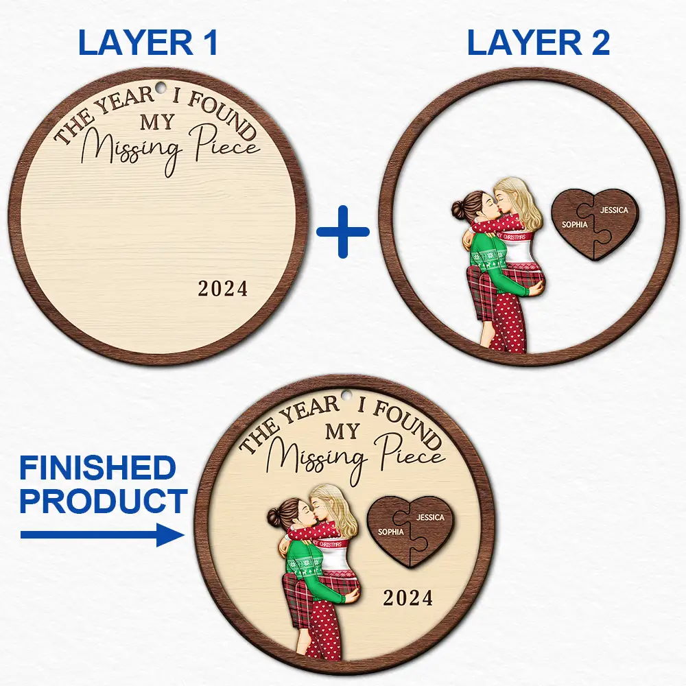 The Year I Found My Missing Piece Kissing Couples Same Gender - Personalized 2-Layered Wooden Ornament