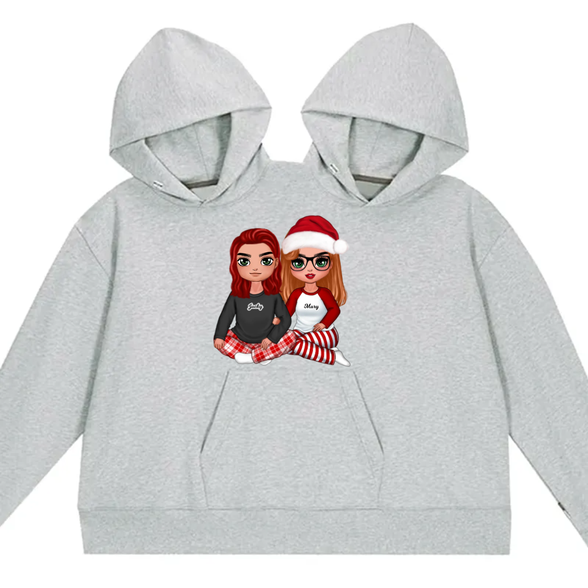 Christmas Doll Couple Sitting Hugging Personalized Couple One-Piece Hoodie Sweatshirt
