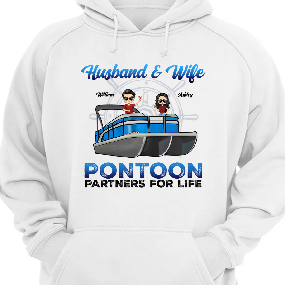 Boating Husband & Wife Pontoon Partners For Life - Traveling, Cruising Gift For Couples, Pontooning Lovers, Beach Lovers, Travelers - Personalized Custom Hoodie Sweatshirt