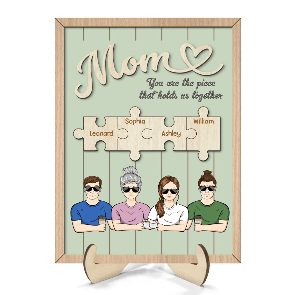Mom You Are The Piece That Holds Us Together Puzzle Personalized 2-Layer Wooden Plaque