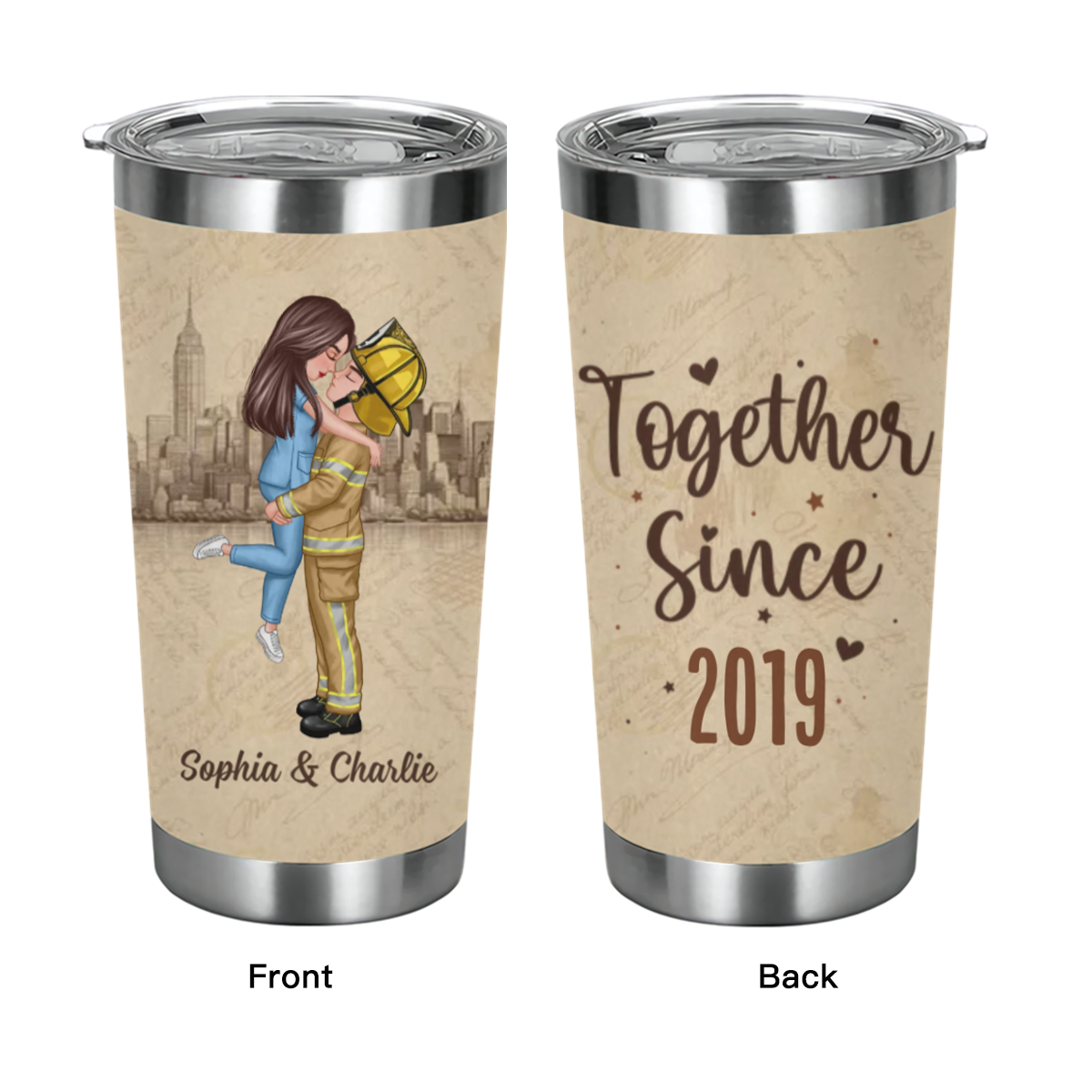 Forever Be My Always Couple Hugging Kissing Gifts by Occupation Gift For Her Gift For Him Firefighter, Nurse, Police Officer Personalized Tumbler
