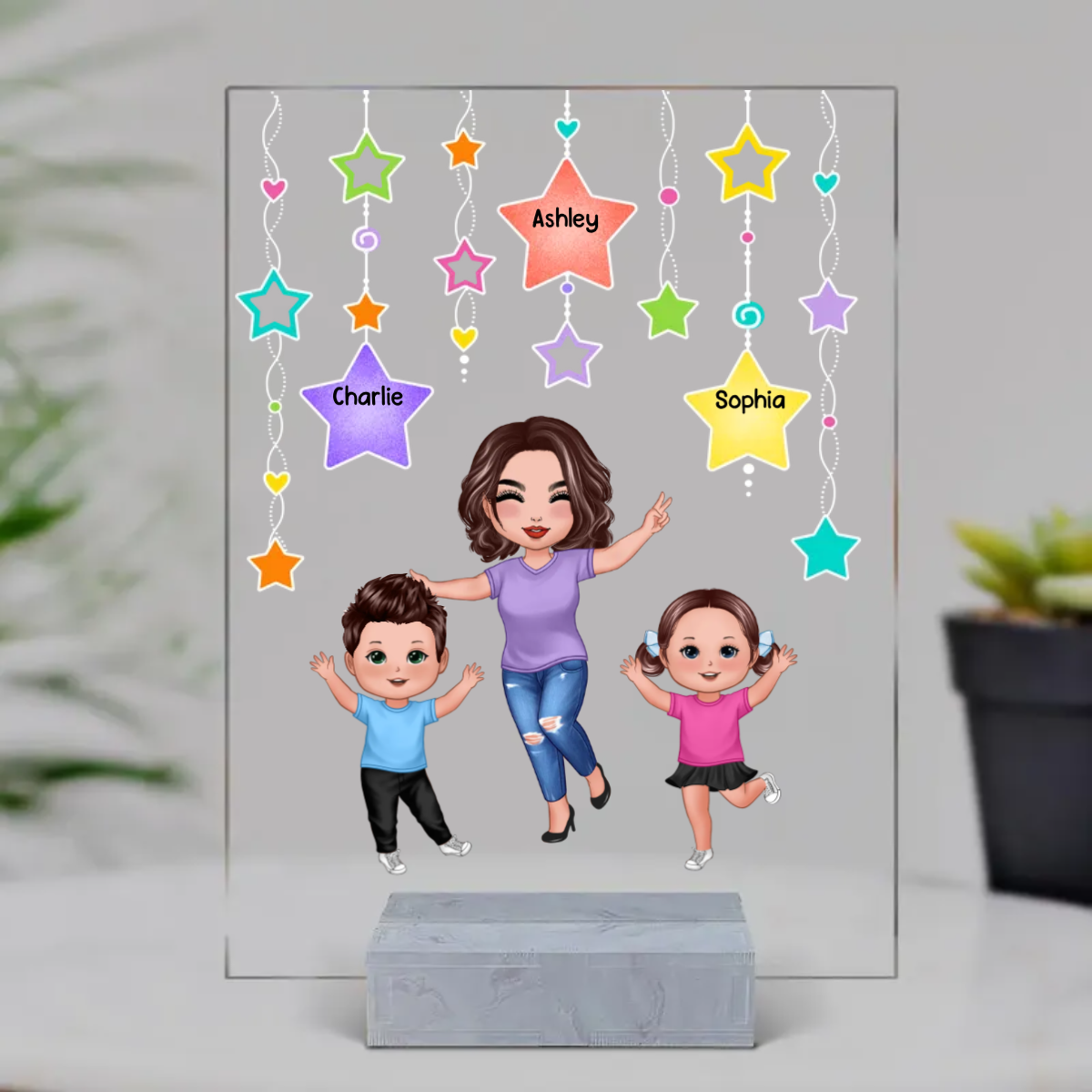 Star Strings Happy Doll Grandma Mom And Kids Personalized Rectangle Acrylic Plaque