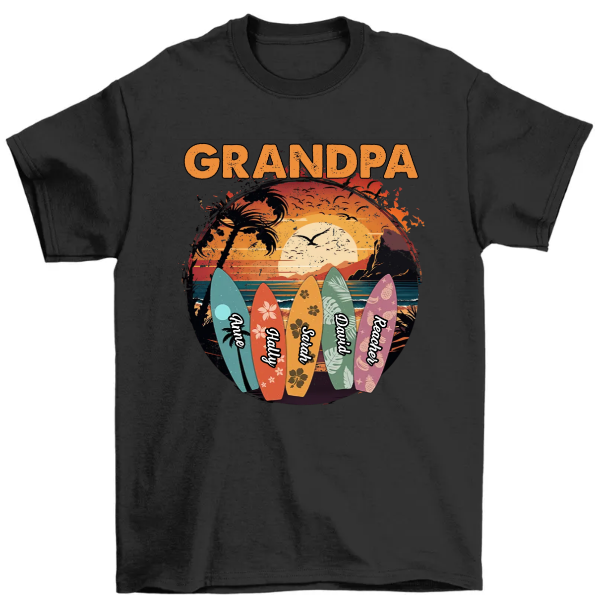 Summer Grandpa With Surfboards - Personalized T Shirt