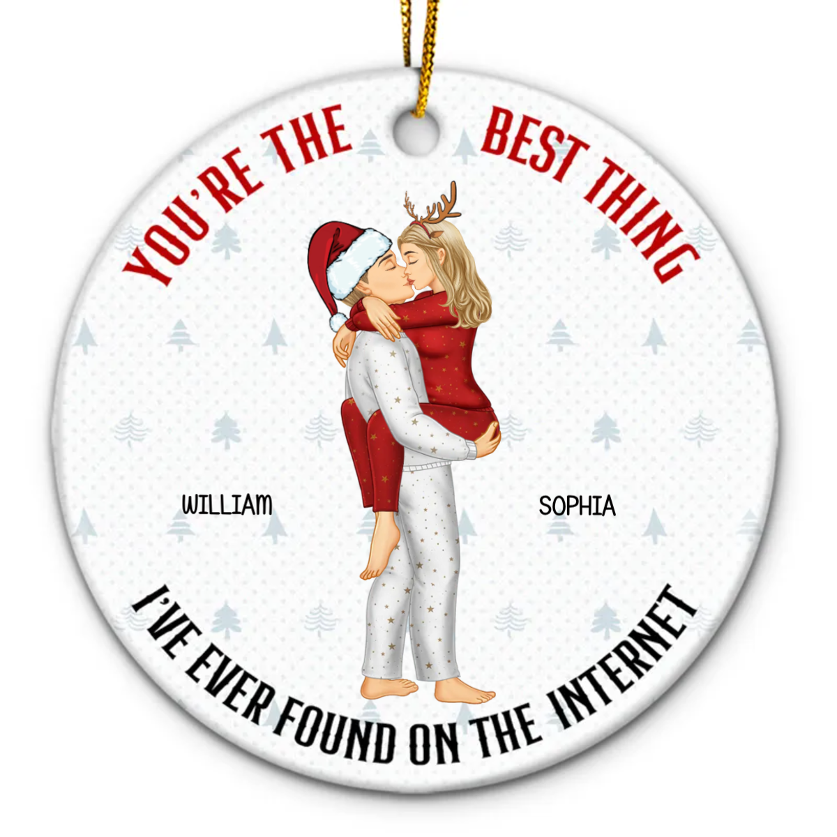 Christmas Kissing Couple Best Things On The Internet - Gift For Couples - Personalized Circle Ceramic Ornament