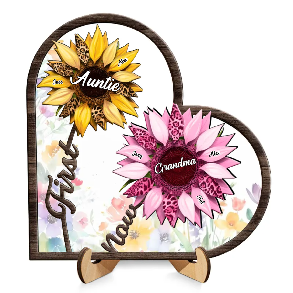 First Mom Now Grandma - Gift For Mothers, Grandmas, Aunties - Personalized 2-Layered Wooden Plaque With Stand